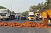 Moodbidri: Locals block highway with soil over rising accidents, allege unsafe roadwork